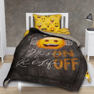 Emoji Printed-Smiley-Home Linen-Comforter-3-Piece-Bedding Set