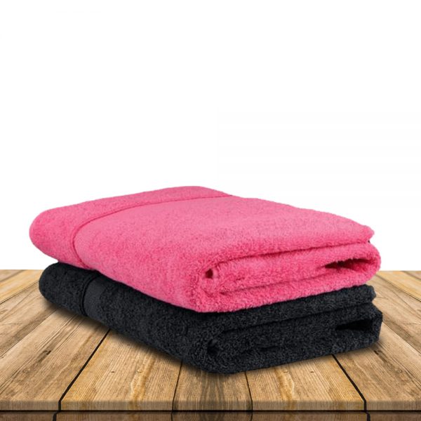 Bundle Pack of 2 Bath Size Soft Towels - Black & Pink Towel